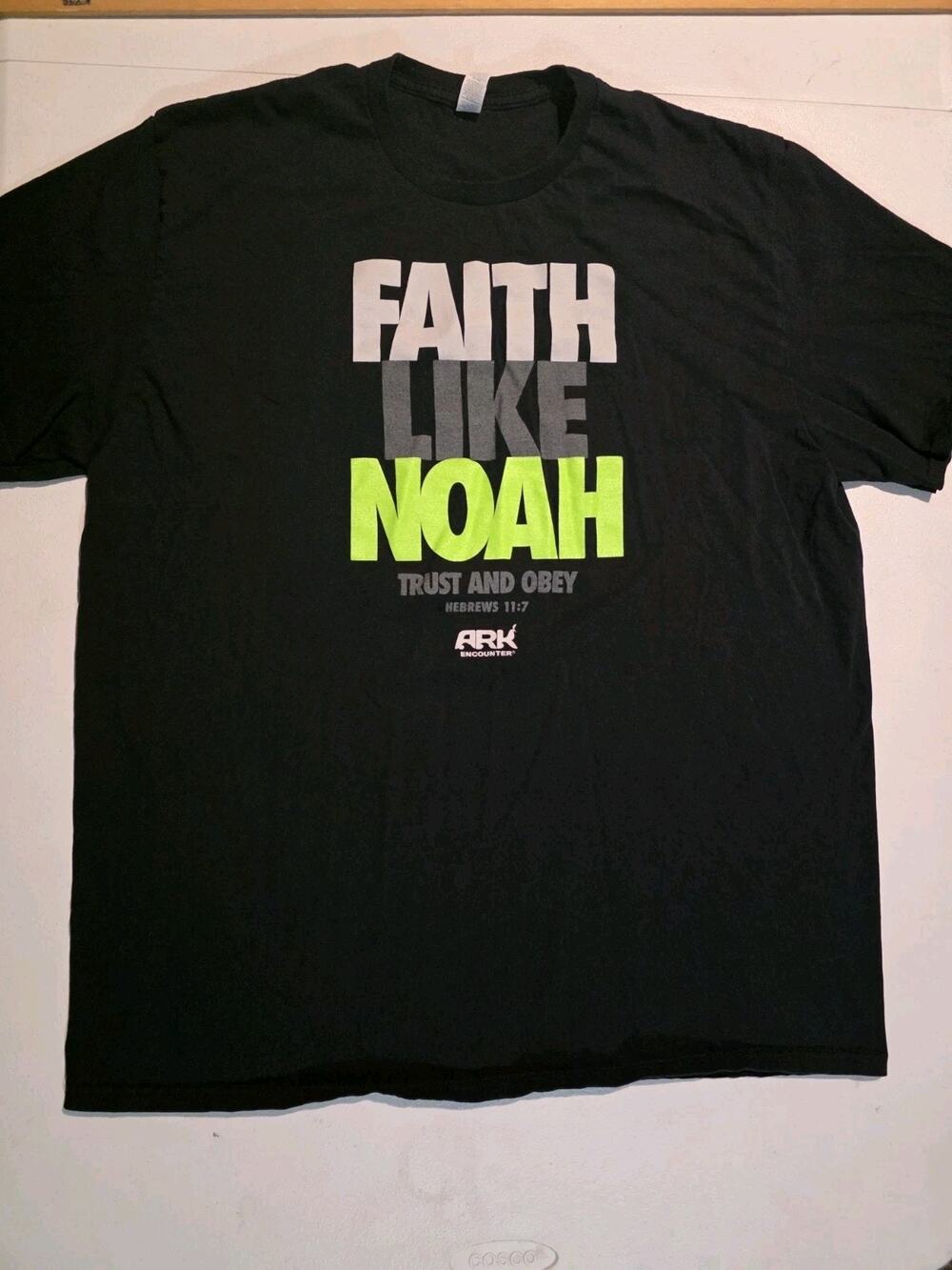 Vtg ARK Encounter Faith Like Noah Short Sleeve T Shirt 2XL Black Christian Tee
